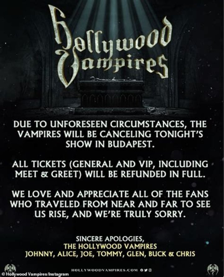 Hollywood Vampires Cancel Budapest Concert Leaving Fans Disappointed